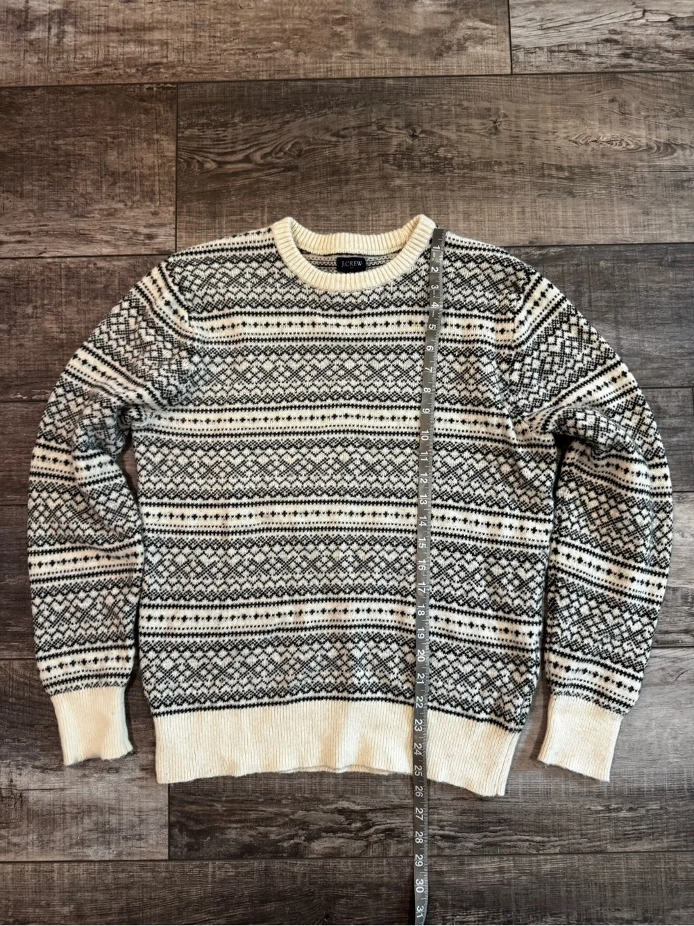 J. Crew Black & Cream Fair Isle Crewneck Sweater Sz M